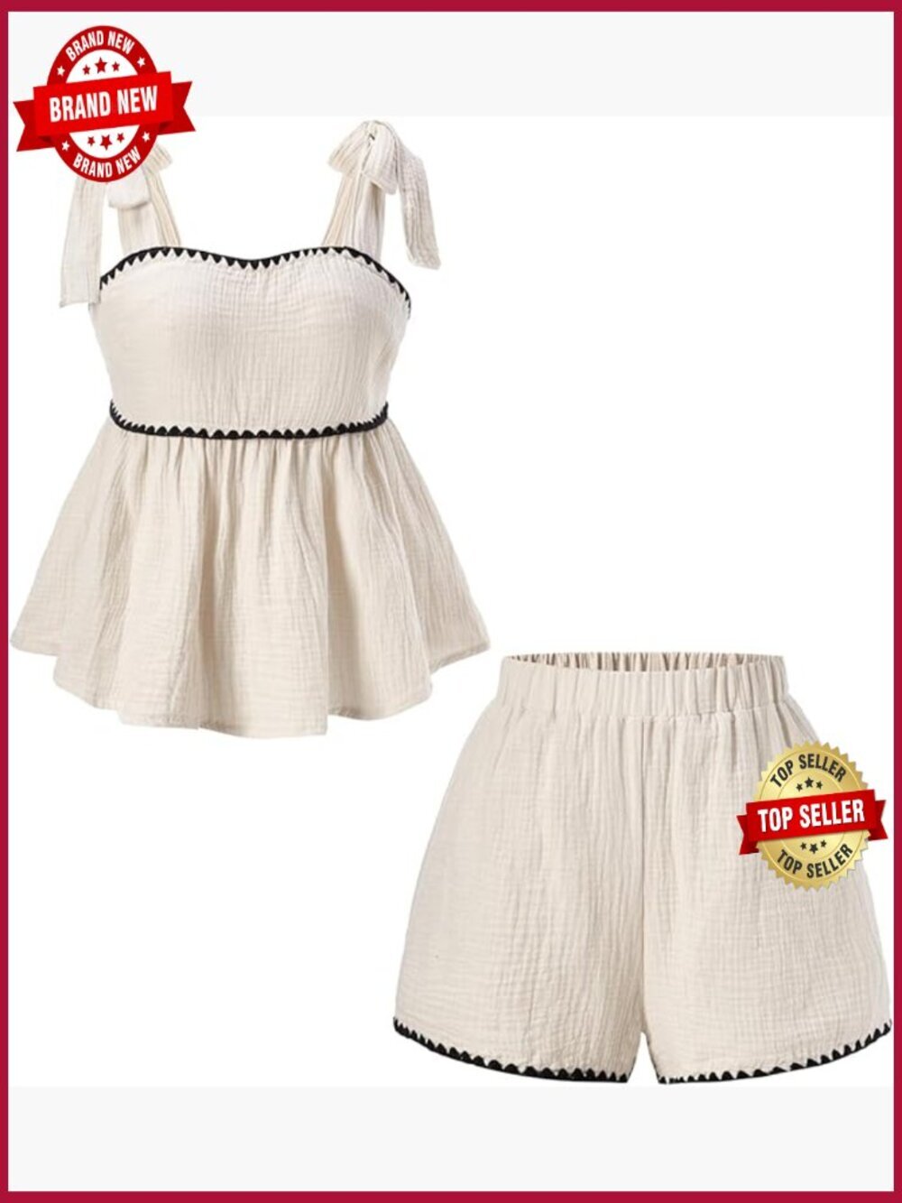 2 Piece Casual Summer Outfits Tie Shoulder Peplum Tank Top And Shorts Set